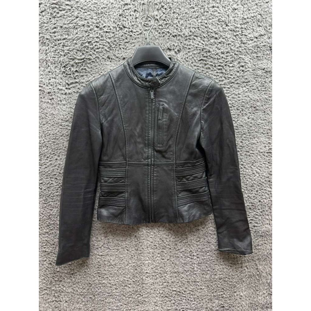 Top Gun Short Genuine Lambskin Leather Full Zip Biker Jacket Black Womens Size S